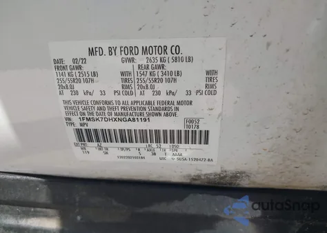 2022 Ford Explorer Xlt z USA, uszkodzony, nr VIN 1FMSK7DHXNGA81191